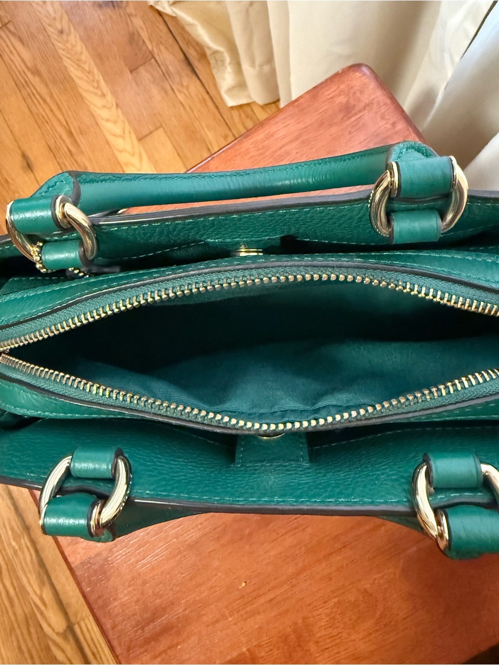 COACH Green Leather Satchel with Rainbow Striped Strap - Picture 7 of 11